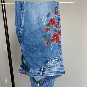 Zara Woman Floral Embroidered Lightly Distressed Skinny Jean Size 6